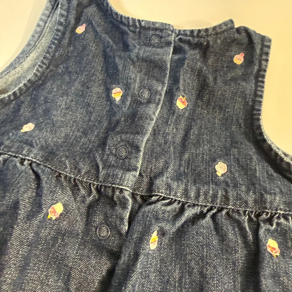 Vintage Y2K Gymboree Embroidered Cupcake Denim Overall Jumpsuit 6-12 month girl